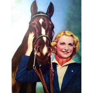 Lovely Lady Horse Art Print Vintage 1940s Lithograph Women Equestrian Artwork